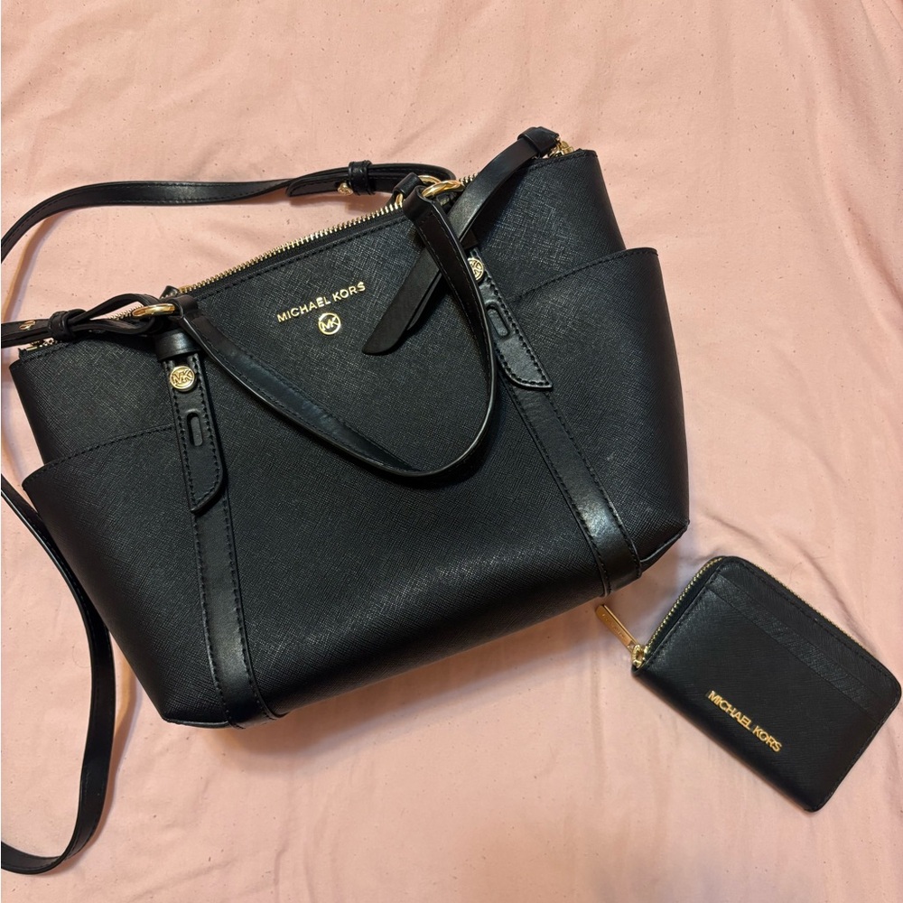 Michael Kors Black Leather Shoulder Bag with Wallet